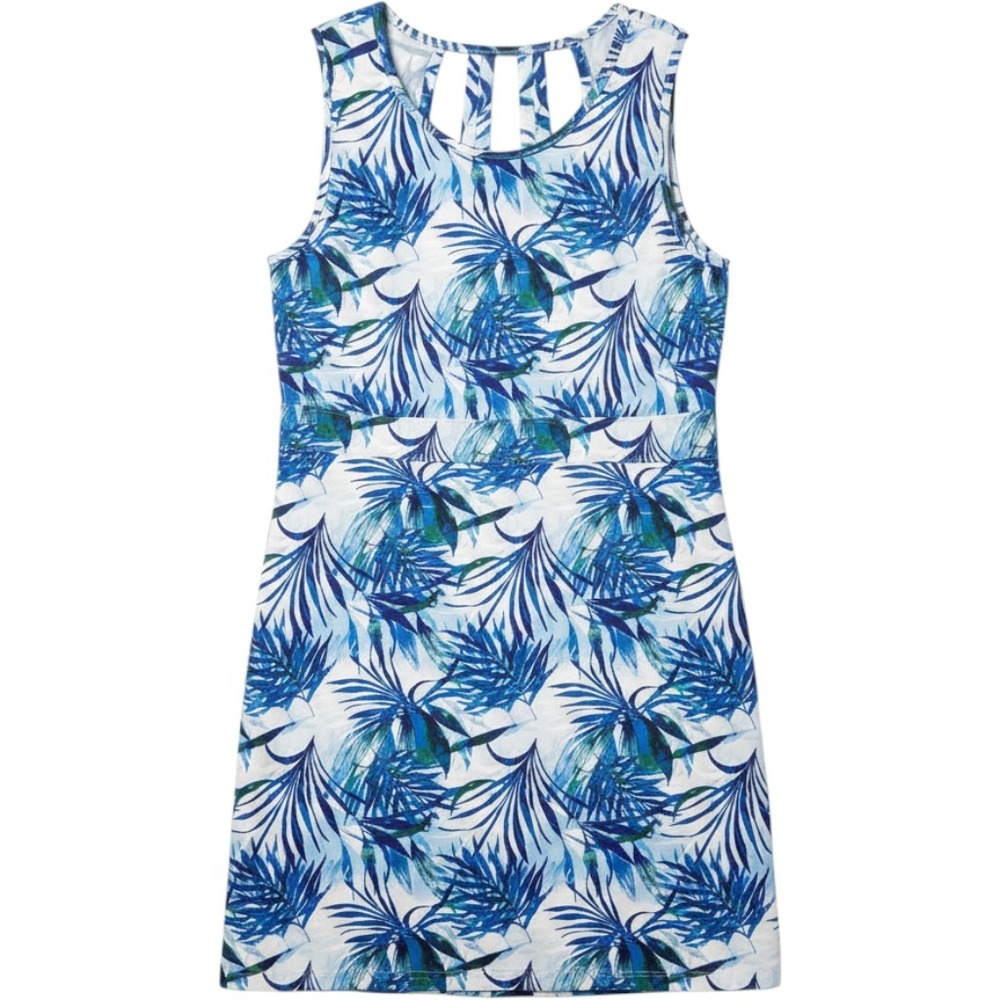 Reel Legends "Keep-It-Cool" Sleeveless Dress‎ vibrant blue white tropical leaf L
